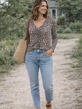 Philosophy funky animal print v neck stretch shirt